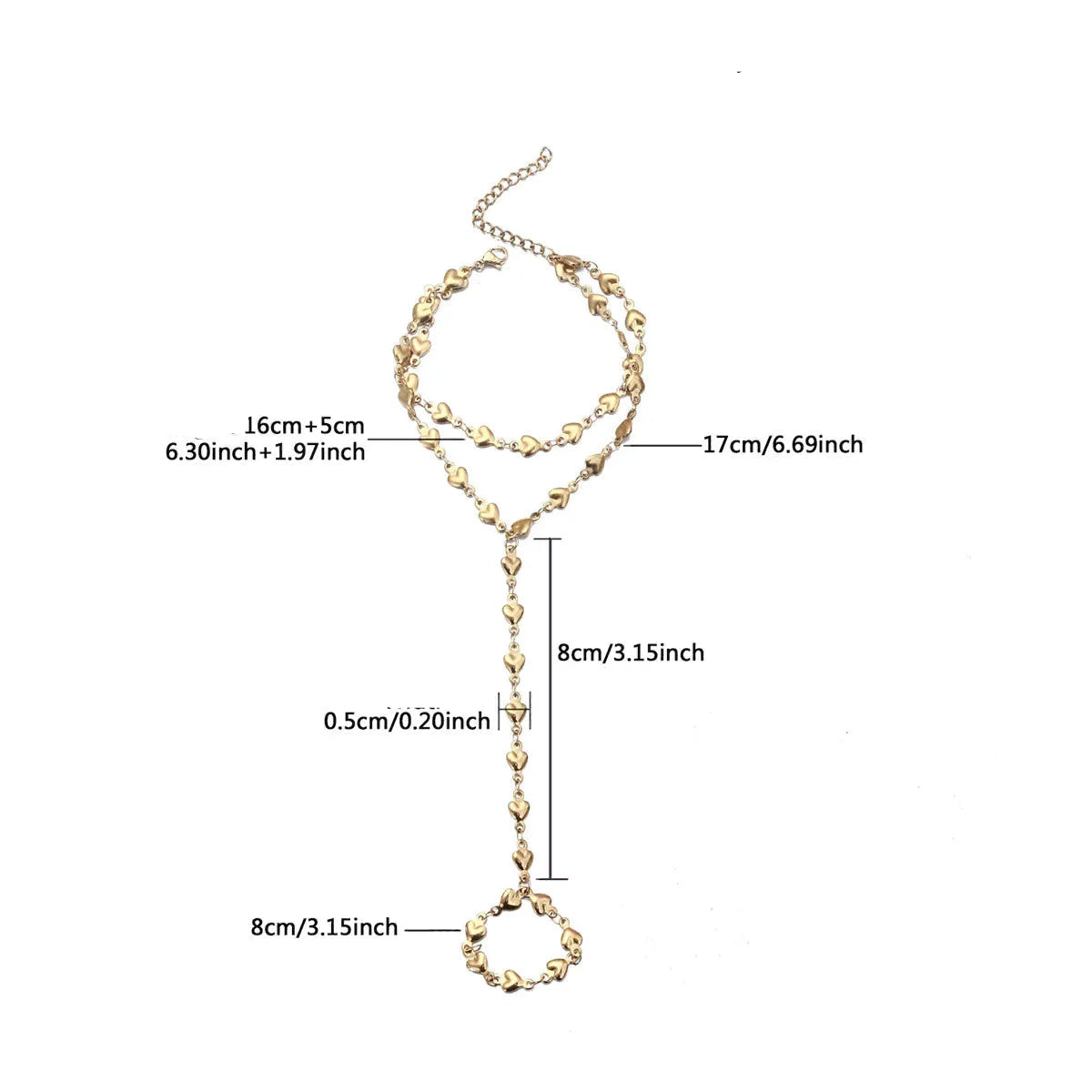 Sydänkäsi- ja sormiketju - naisten käsirannekoru