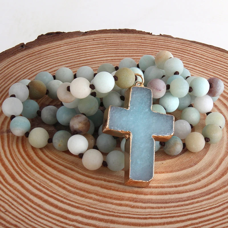 Ruusuhelminauha Risti Kaulakoru Riipus luonnonkivistä vihreä