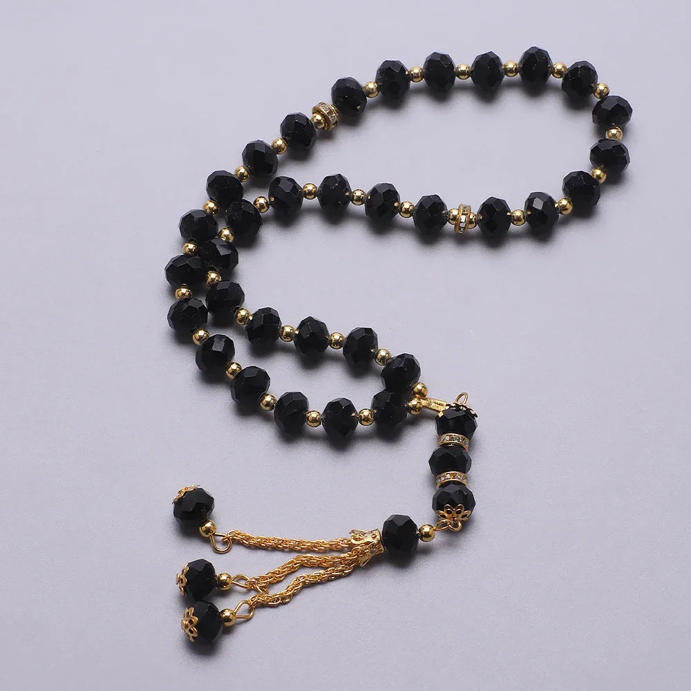 Elegantti muslimirukousnauha - Islamilainen Tasbih 33 mustaa ja kullanväristä helmeä