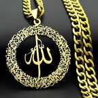 Leveiden lenkkien kaulakoru, jossa arabialainen Allah-riipus, islam, muslimi, kulta