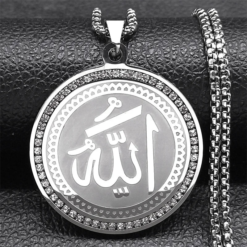 Kaulakoru, jossa on Allahin amulettiriipus, arabialainen islamilainen muslimi hopea