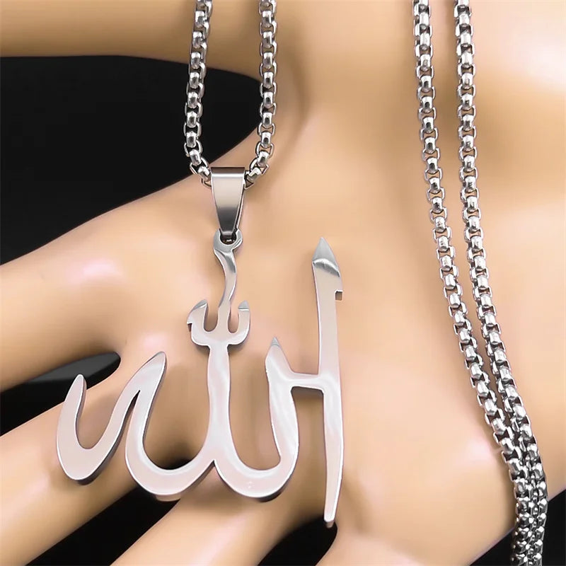 Kaulakoru, jossa on arabialainen Allah-riipus, islam, muslimi, hopea, 50 cm