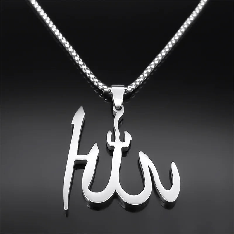 Kaulakoru, jossa on arabialainen Allah-riipus, islam, muslimi, hopea, 50 cm