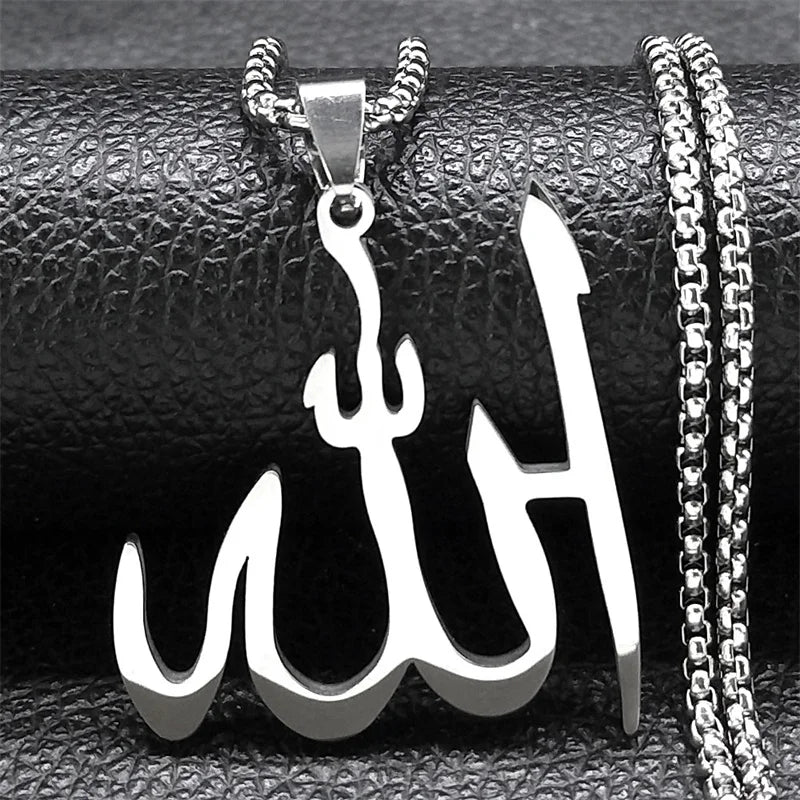 Kaulakoru, jossa on arabialainen Allah-riipus, islam, muslimi, hopea, 50 cm