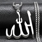Kaulakoru, jossa on arabialainen Allah-riipus, islam, muslimi, hopea, 50 cm