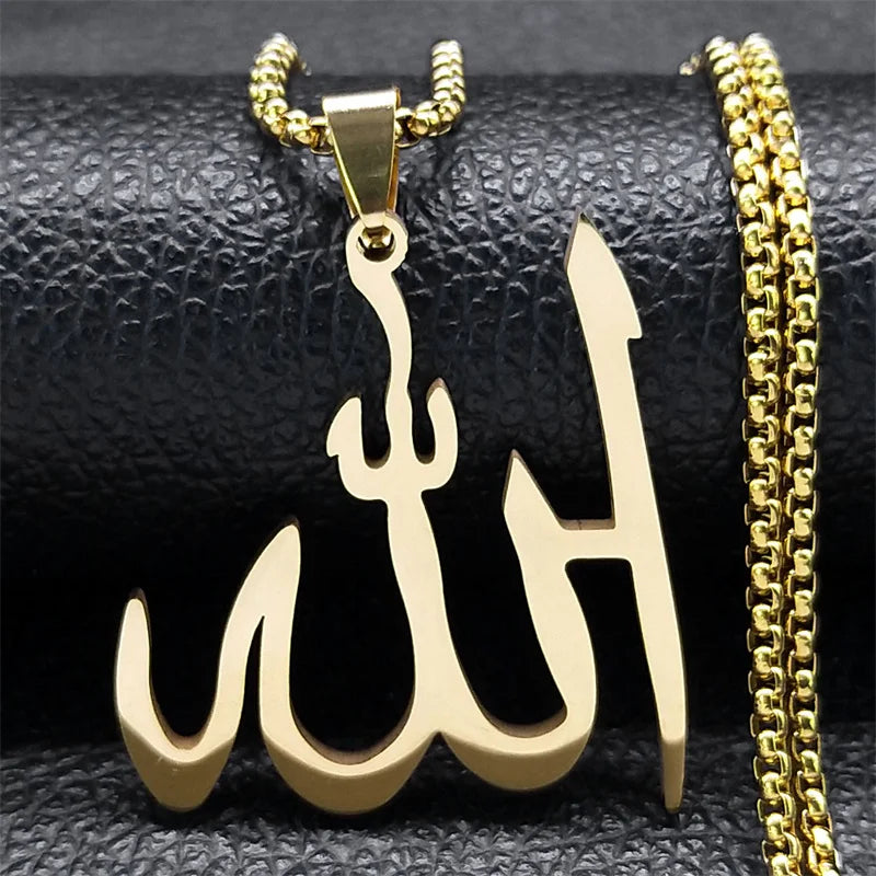 Kaulakoru, jossa on arabialainen Allah-riipus, islam, muslimi, kulta, 60 cm
