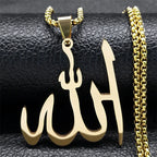 Kaulakoru, jossa on arabialainen Allah-riipus, islam, muslimi, kulta, 60 cm