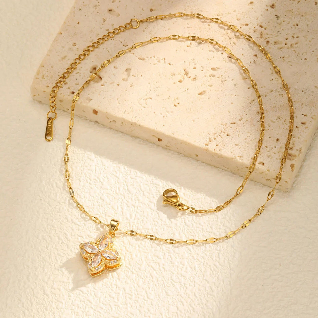 Kaulakoru pyörivällä zirkonikoristeisella kukkariipuksella, stressiä lievittävä