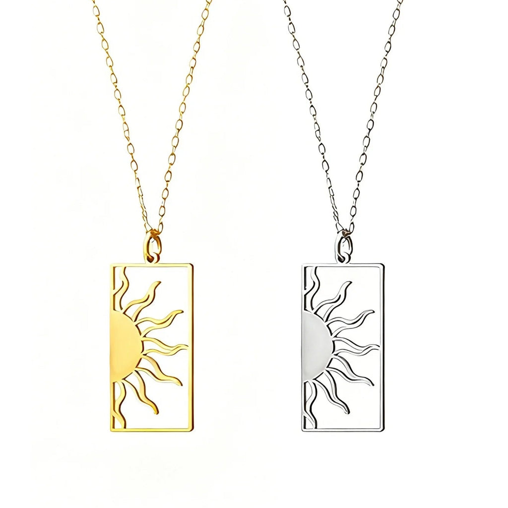 Collier avec pendentif rectangulaire demi-soleil argent