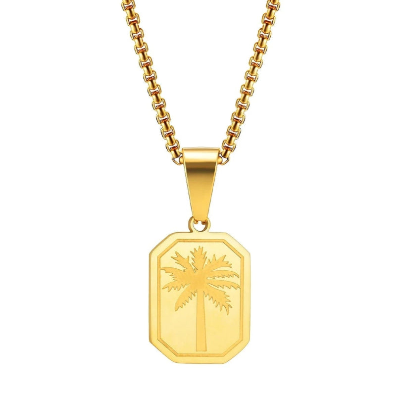 Kaulakoru suorakaiteen muotoisella palmu-riipuksella kullattu