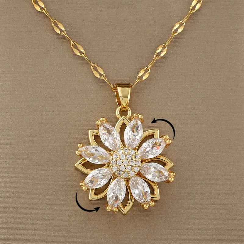 Kaulakoru pyörivällä kukka-anti-stress-riipuksella naisille