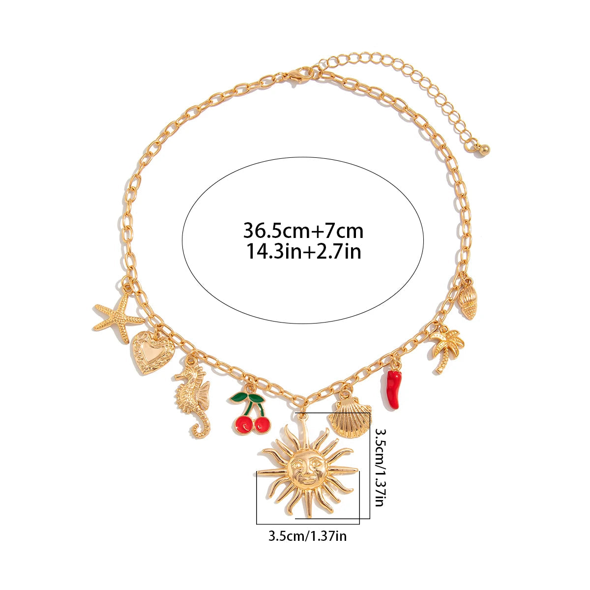 Kaulakoru, jossa aurinkoriipus ja simpukat