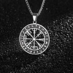 Vegvisir-kompassi kaulakoru mustalla viikinki-riipuksella
