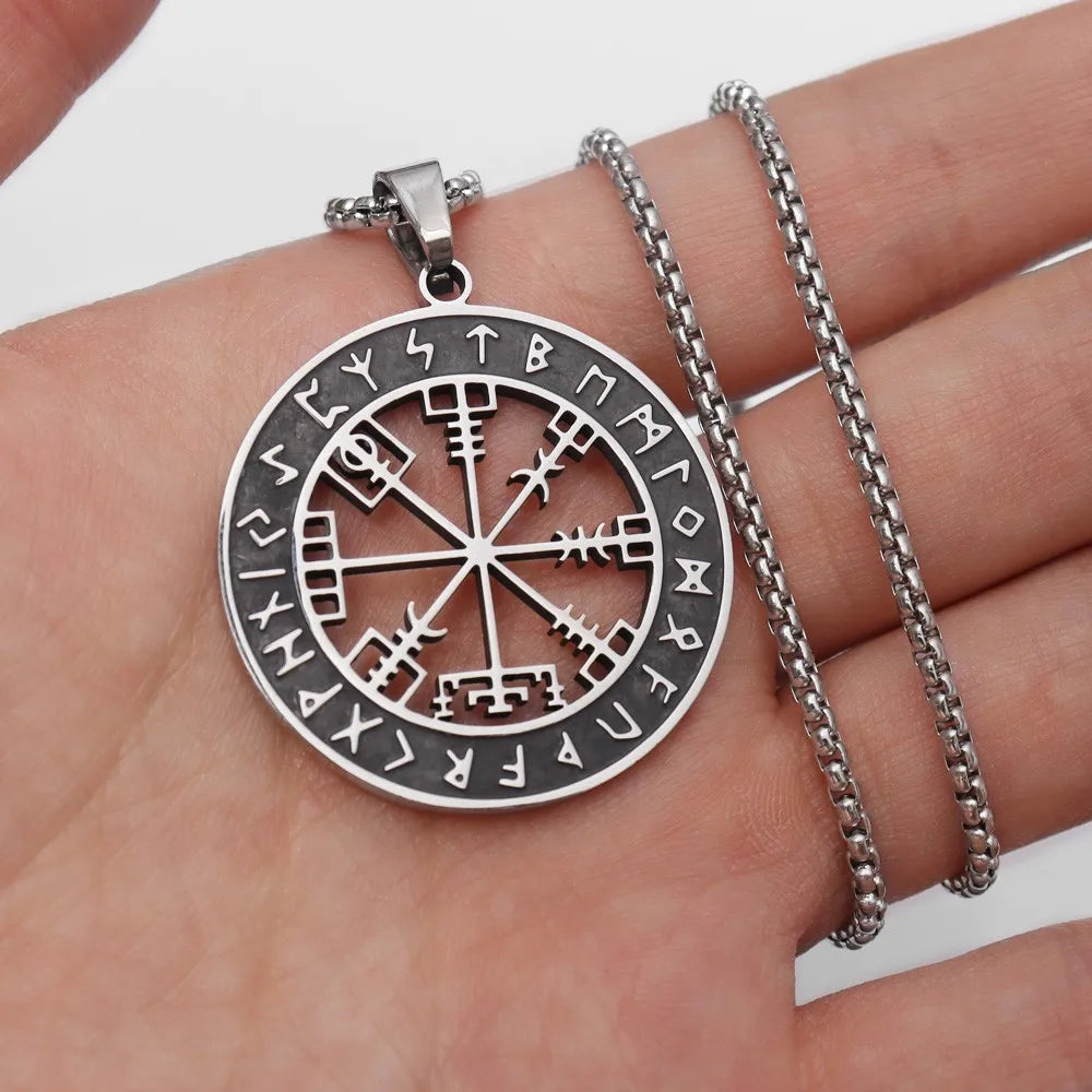 Vegvisir-kompassi kaulakoru hopeisella viikinki-riipuksella