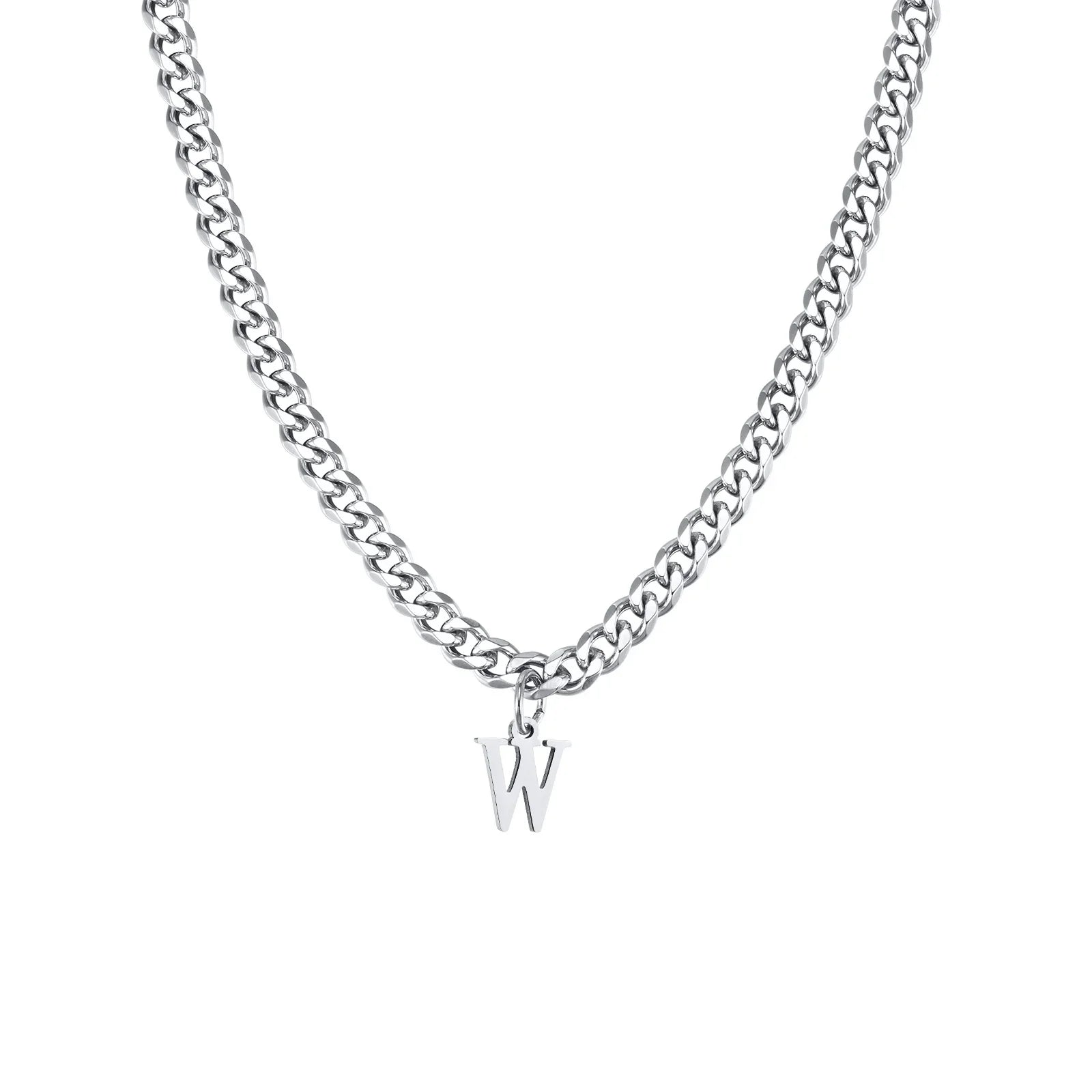 Miesten kaulakoru personoidulla alkukirjainriipuksella w