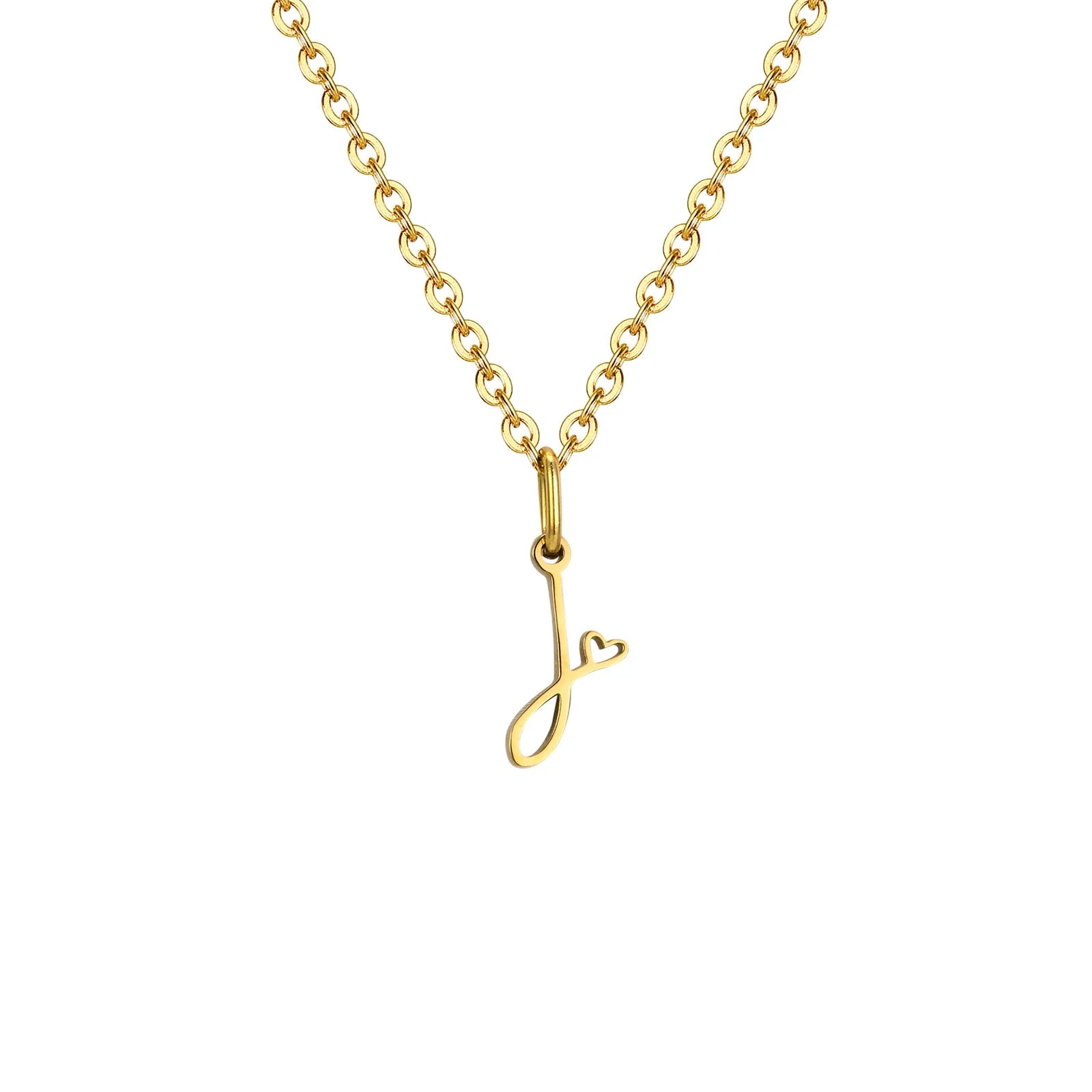 Naisten kaulakoru, jossa on alkukirjainriipus ja sydän j