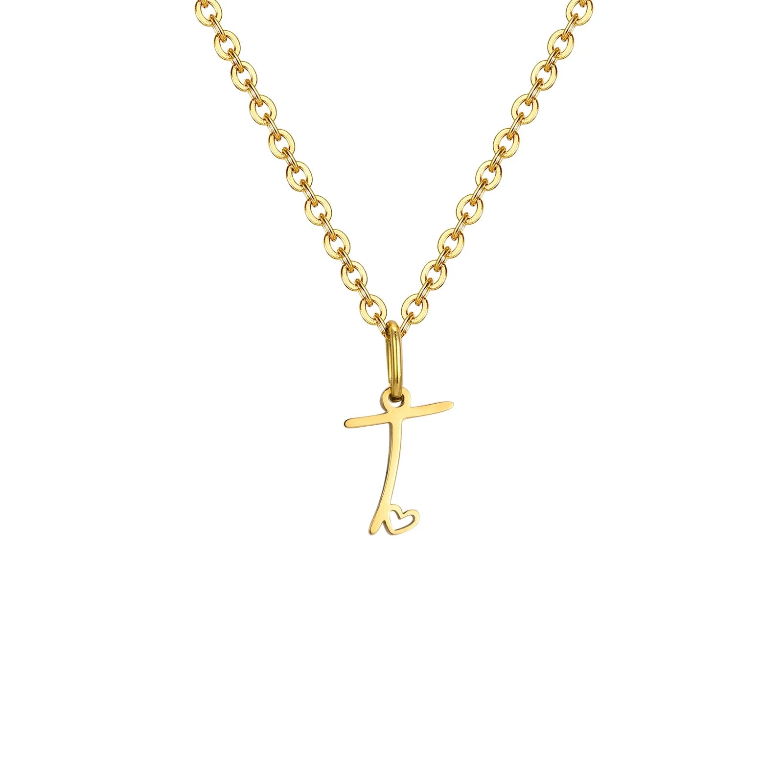 Naisten kaulakoru, jossa on alkukirjainriipus ja sydän t