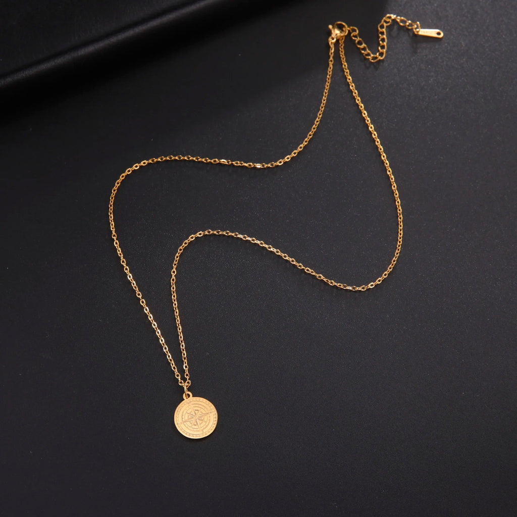 Naisten kaulakoru kompassi riipus tuuliruusu kulta