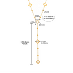 Pitkä kaulakoru, jossa nelilehtinen apila ja zirkoni 