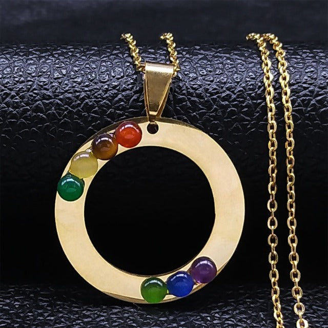 Kaulakoru riipus 7 chakraa pyhä kukka luonnonkivet ketju mies nainen 3 kulta