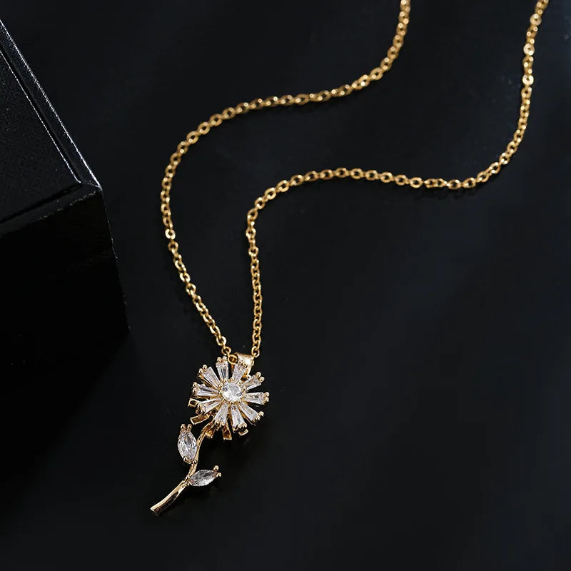 Kultainen pyörivä auringonkukkariipus kaulakorussa, stressiä lievittävä