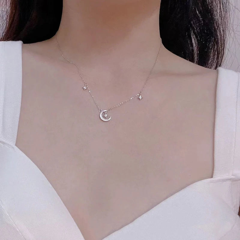 Naisten kuun ja tähden zirkonriipuskaulakoru