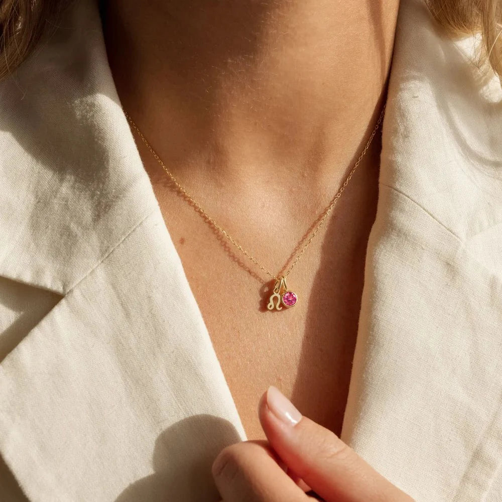 Syntymäkiven riipuskaulakoru horoskooppimerkillä hopeaa & kultaa 