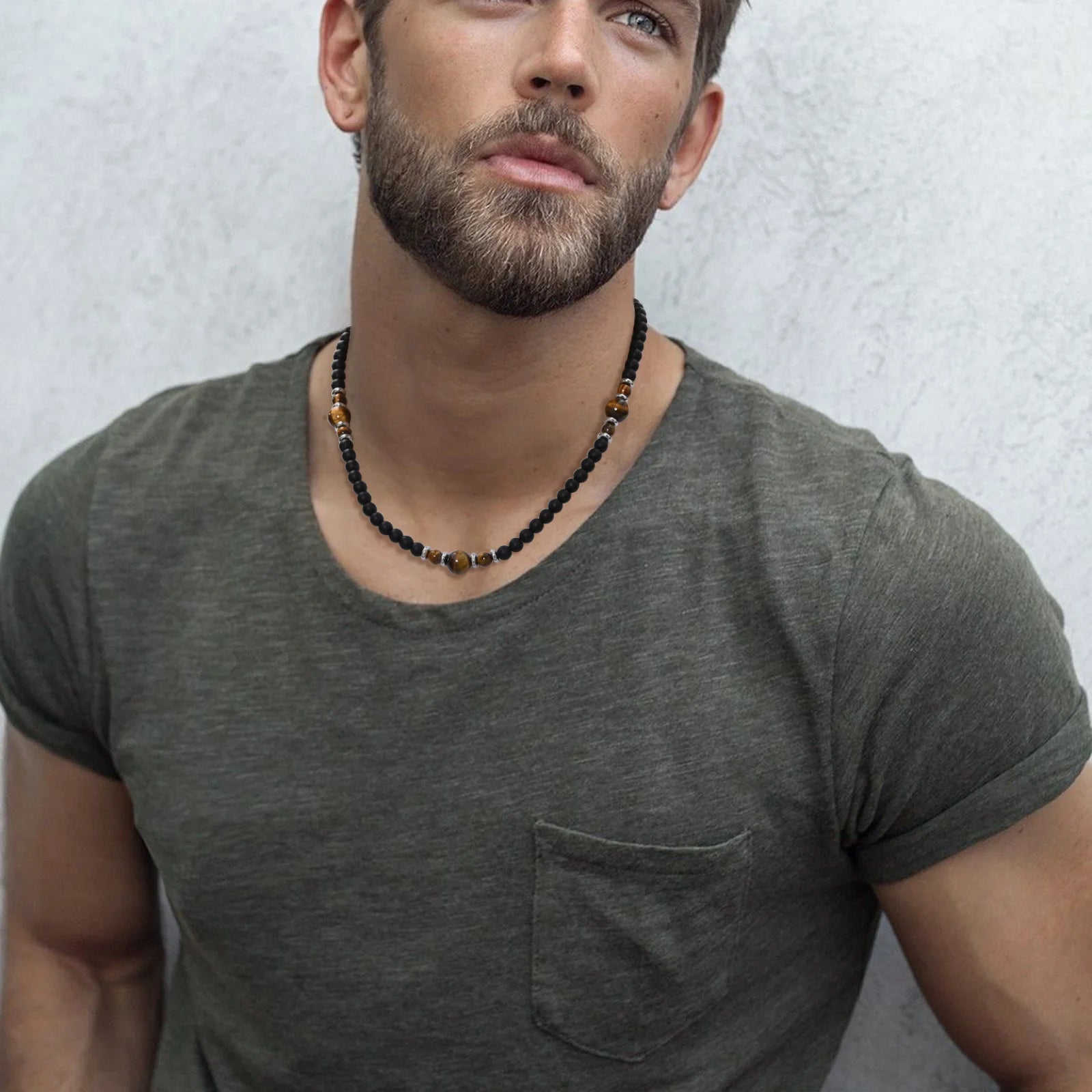 Miesten Tiikerinsilmä-kivikaulakoru