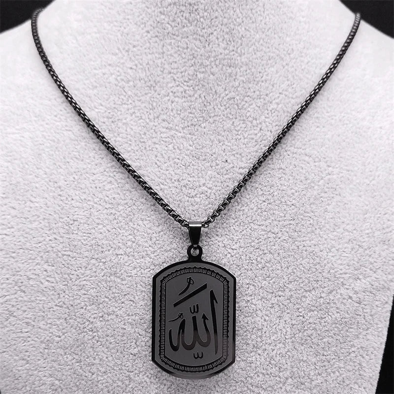 Kaulakoru miehille tai naisille, jossa kuusikulmainen Allah-riipus arabialaisesta muslimi-islamista, musta, 60 cm