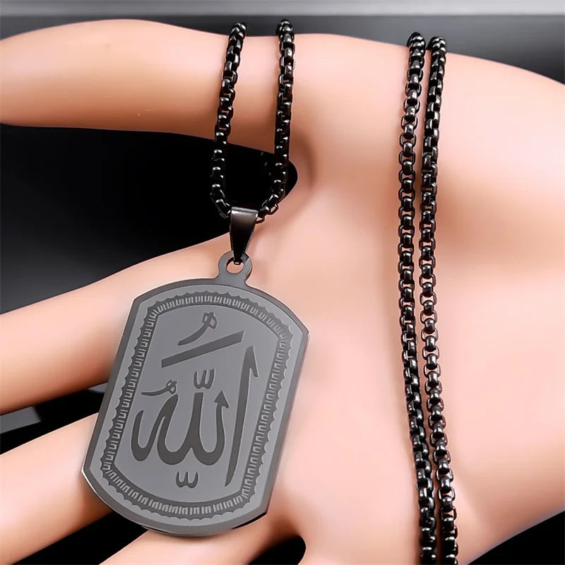 Kaulakoru miehille tai naisille, jossa kuusikulmainen Allah-riipus arabialaisesta muslimi-islamista, musta, 60 cm