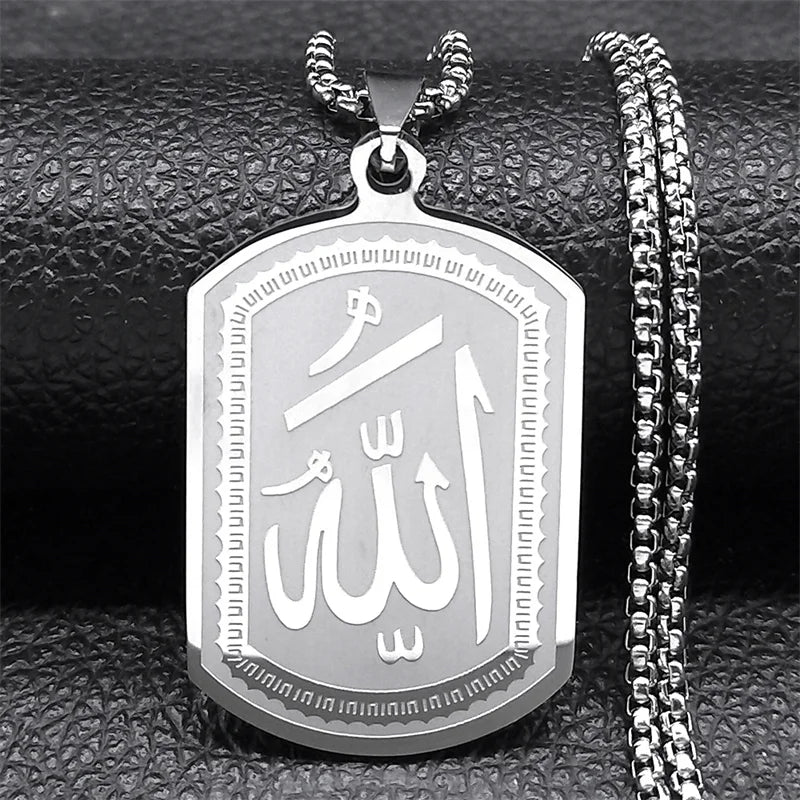 Kaulakoru miehille tai naisille, jossa kuusikulmainen Allah-riipus arabialaisesta muslimi-islamista, hopea, 60 cm