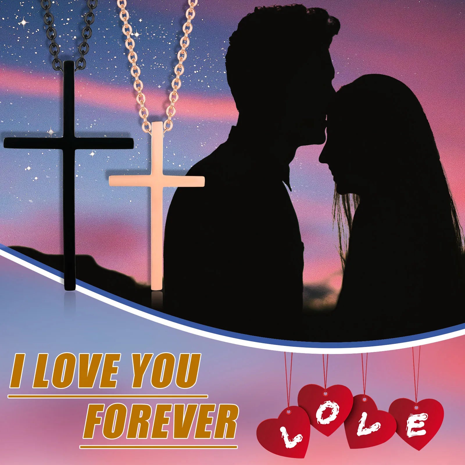 Rakkauskaulakorut Musta ja Ruusukultainen Ristiriipus