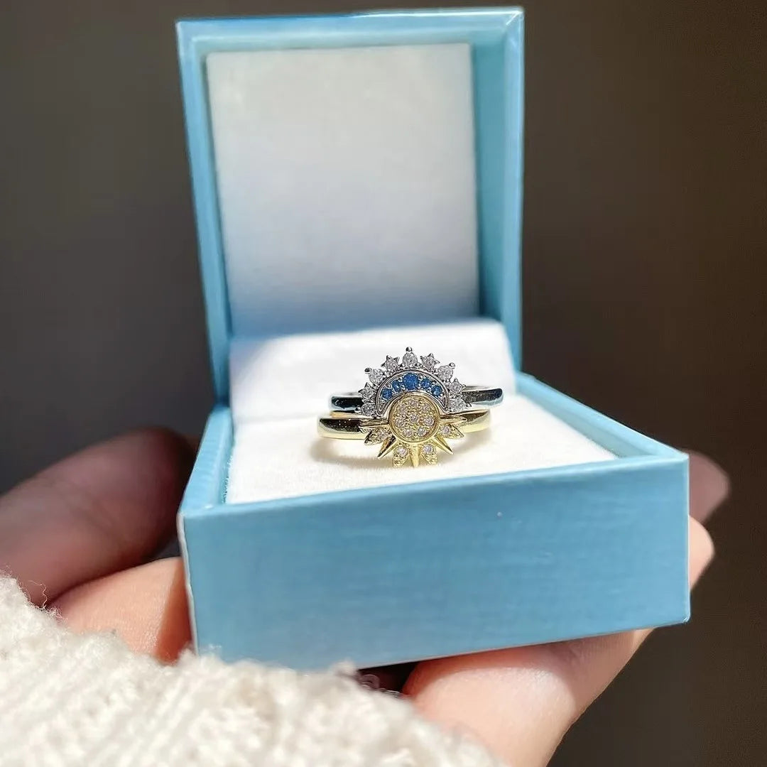 2 kpl kuun tai auringon sormuksia zirkonilla pariskunnille