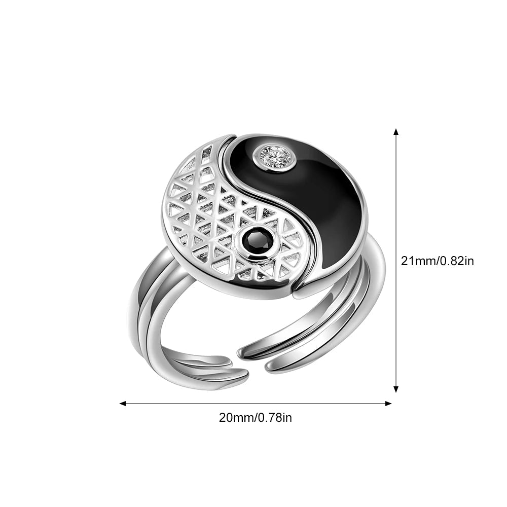 2 kappaleen Yin Yang -sormussarja zirkonilla