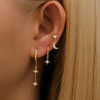 Lot de 3 boucles d'oreilles asymétriques lune et étoiles scintillantes or