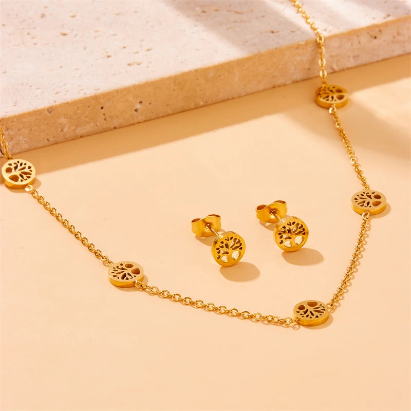 Elämänpuu-korusetti, kaulakoru, rannekoru ja korvakorut