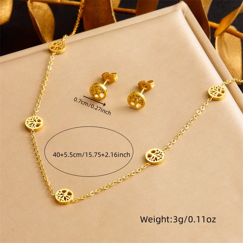 Elämänpuu-korusetti, kaulakoru, rannekoru ja korvakorut