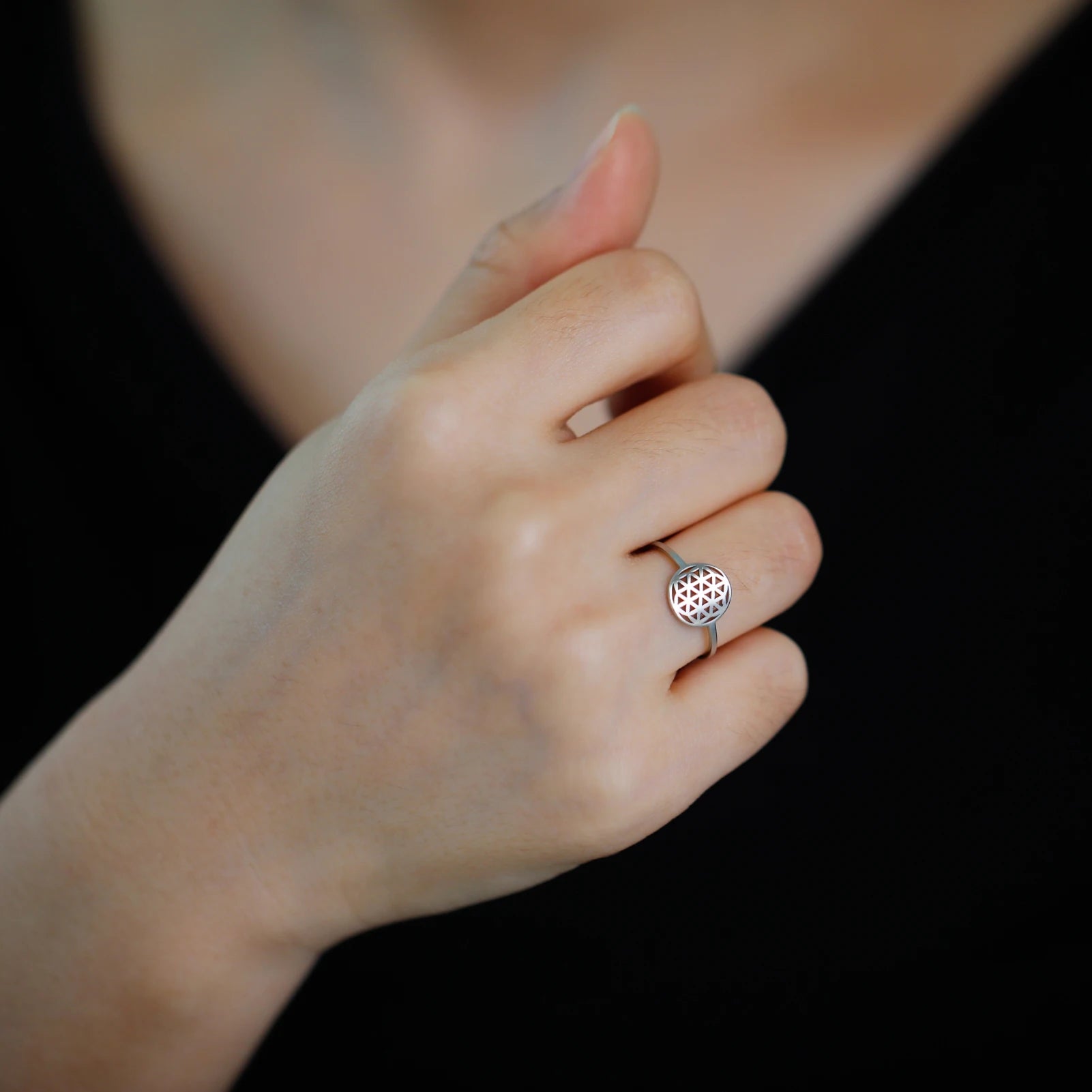 Pieni Elämän Kukka -sormus naisille hopea