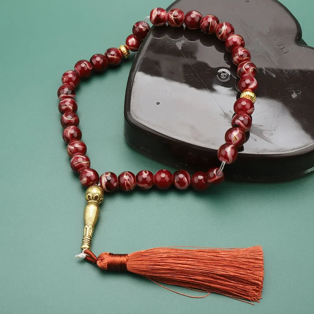 Tasbih Long 33 mustaa helmeä - punainen muslimirukousnauha