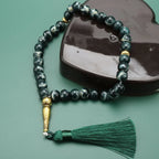 Tasbih Long 33 mustaa helmeä - vihreä muslimirukousnauha