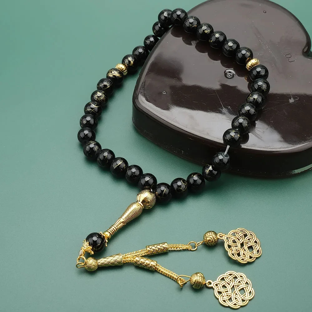 Tasbih Long 33 mustat helmet - muslimilainen rukousnauha