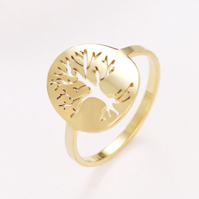 Elämänpuu-sormus kultaisena