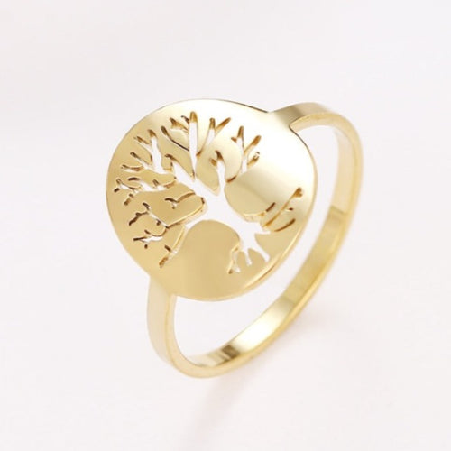 Elämänpuu-sormus kultaisena