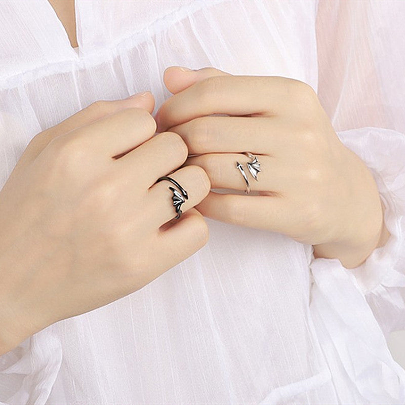 Hopeinen lohikäärmesormus miehille ja naisille musta tai hopea