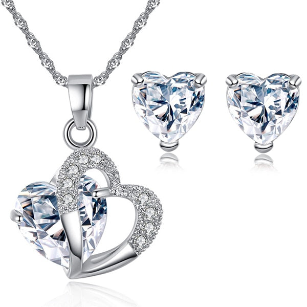 Korusetti Sydän Kaulakoru ja Korvakorut läpinäkyvä