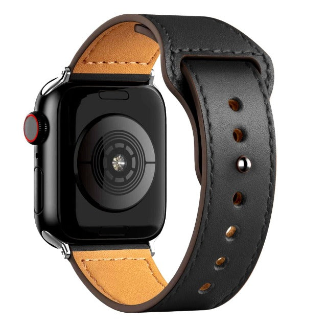 Apple Watch -rannekoru mustaa nahkaa
