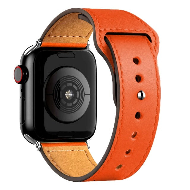 Apple Watch -rannekoru oranssia nahkaa