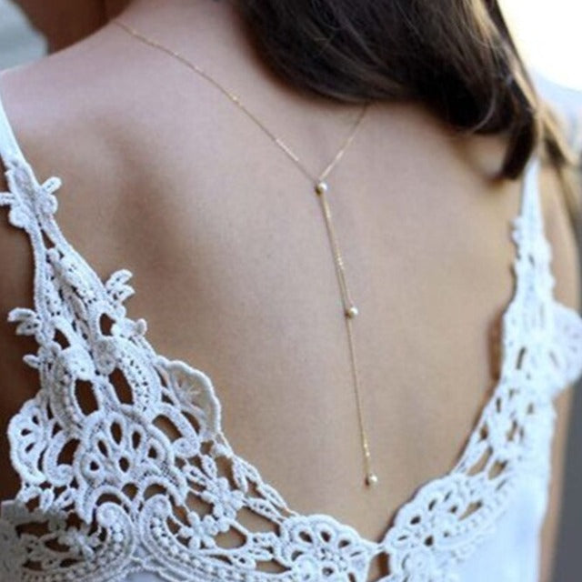 Naisten helmirivinen selkäketju kulta