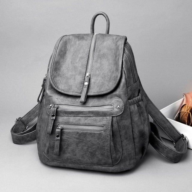 Naisten harmaa nahkainen olkalaukku